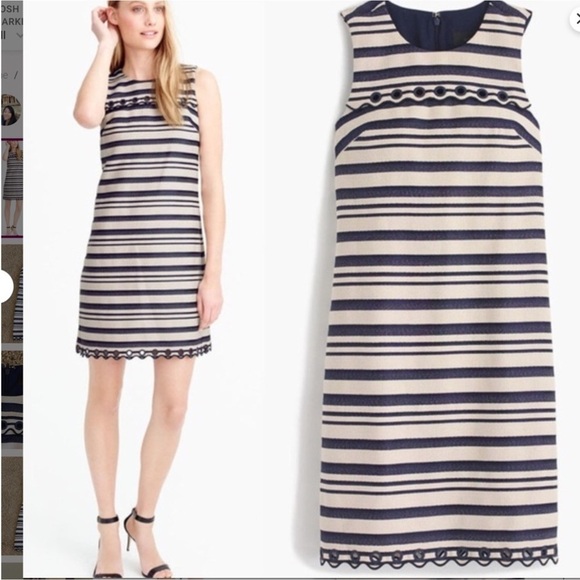 J. Crew blue and cream stripe sheath dress with grommets detail Size 0 - Picture 1 of 12